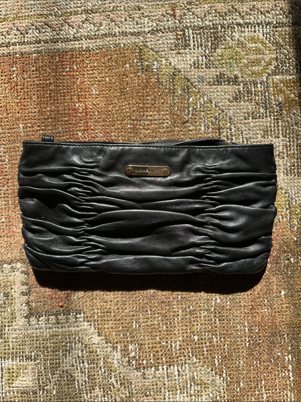 Michael Kors Black Ruched Leather Wristlet Clutch